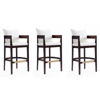 Manhattan Comfort 3-BS013-IV Ritz 38 in. Ivory and Dark Walnut Beech Wood Barstool (Set of 3)